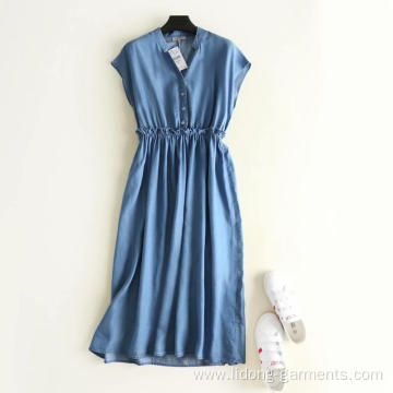 Women's Sleeveless High Waist Denim Ceiling Dress